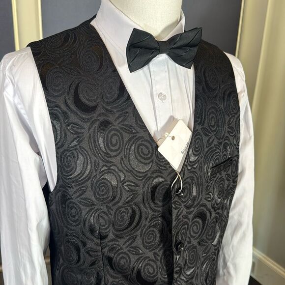 Men’s Black Floral Prom Party Wedding Formal Vest Size 38 NWT - Picture 2 of 8